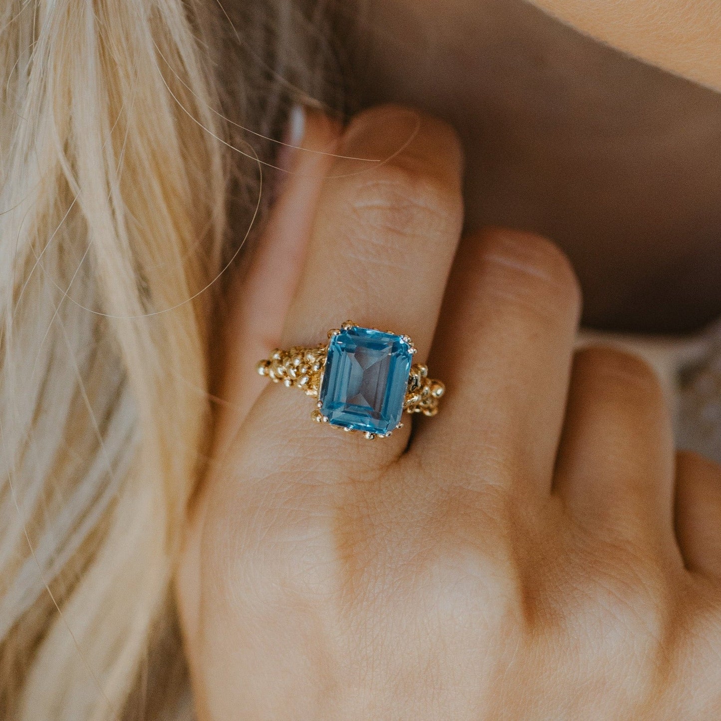 Gold Sky Blue Topaz Ring - Aurelia
